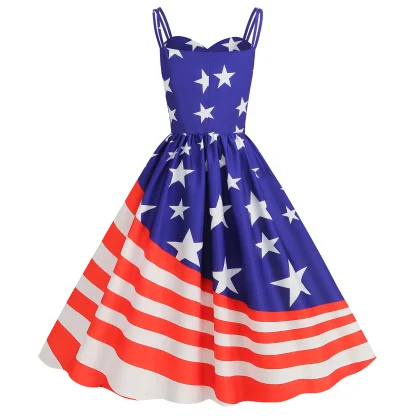 Vintage American Flag Print Summer Dress - Image 6
