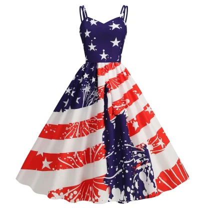 Vintage American Flag Print Summer Dress - Image 4