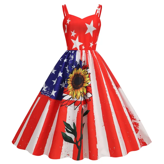 Vintage American Flag Print Summer Dress | Free Shipping!