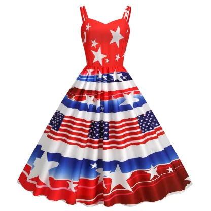 Vintage American Flag Print Summer Dress - Image 8