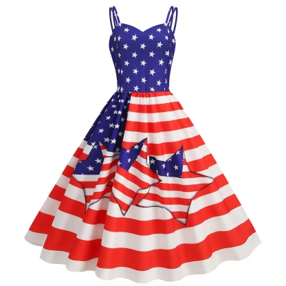 Vintage American Flag Print Summer Dress - Image 3